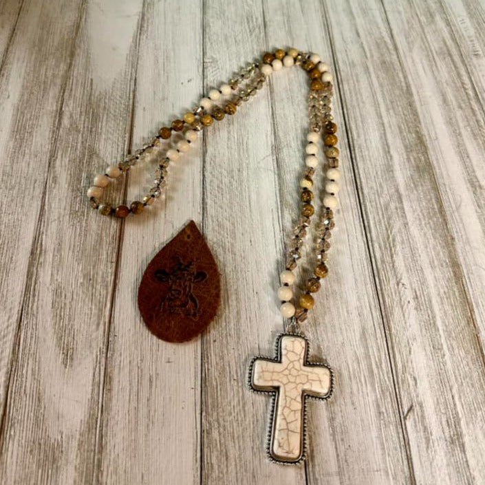 Cross Stone Necklace Multi Beads