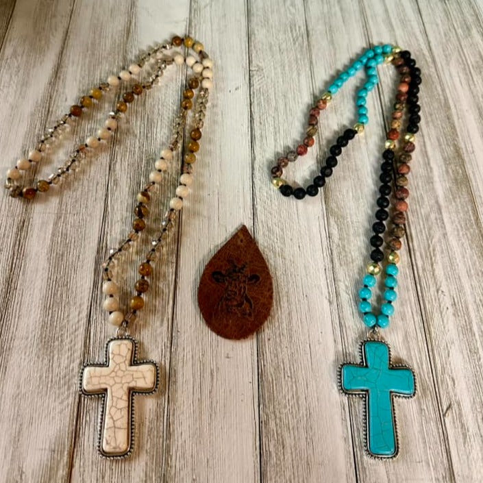 Cross Stone Necklace Multi Beads