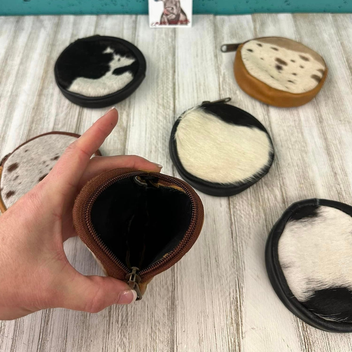 Cowhide Coin Purse Round