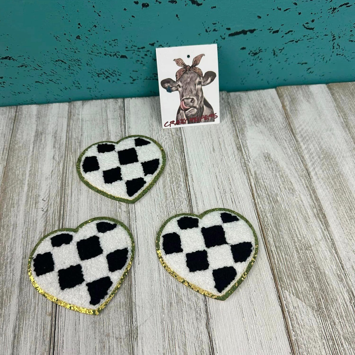 Checkered Chenille Heart Patches-Iron on