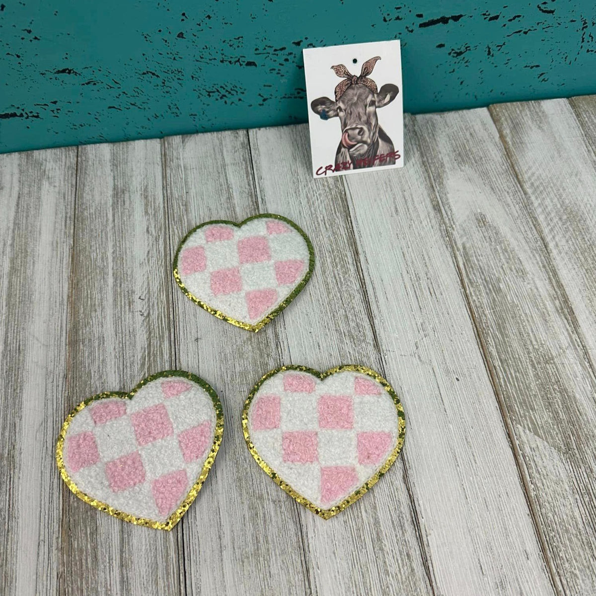 Checkered Chenille Heart Patches-Iron on