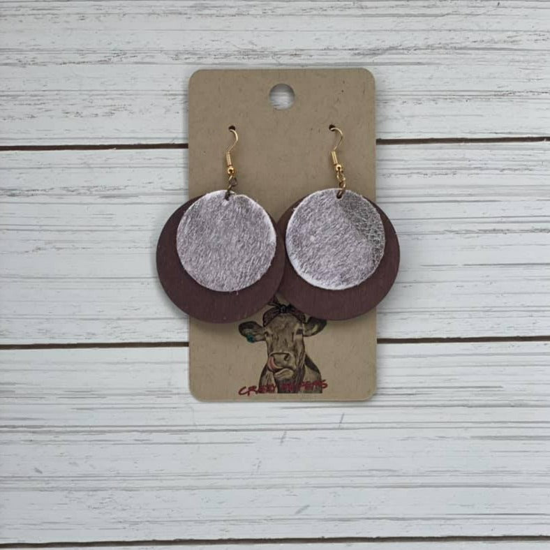 Circle Style Cowhide/ Wood Earrings