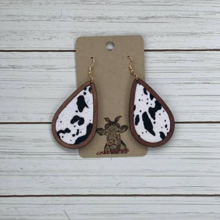 Drop Style Cowhide/ Wood Earrings