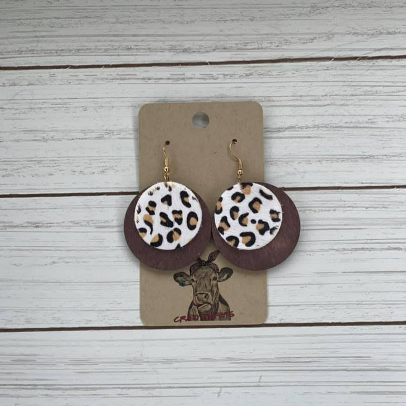 Circle Style Cowhide/ Wood Earrings
