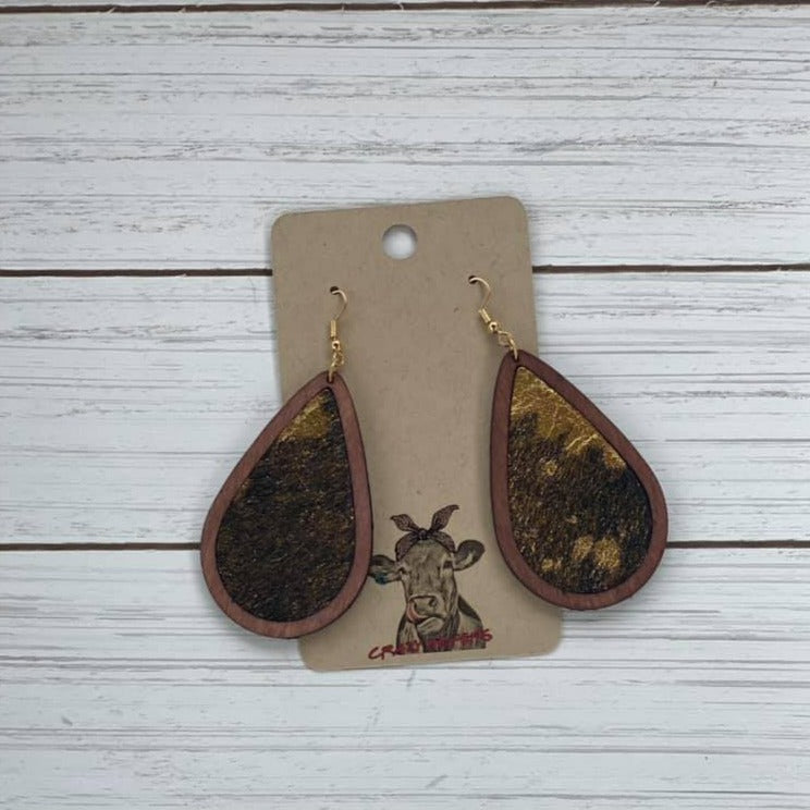 Drop Style Cowhide/ Wood Earrings