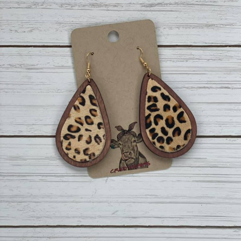 Drop Style Cowhide/ Wood Earrings