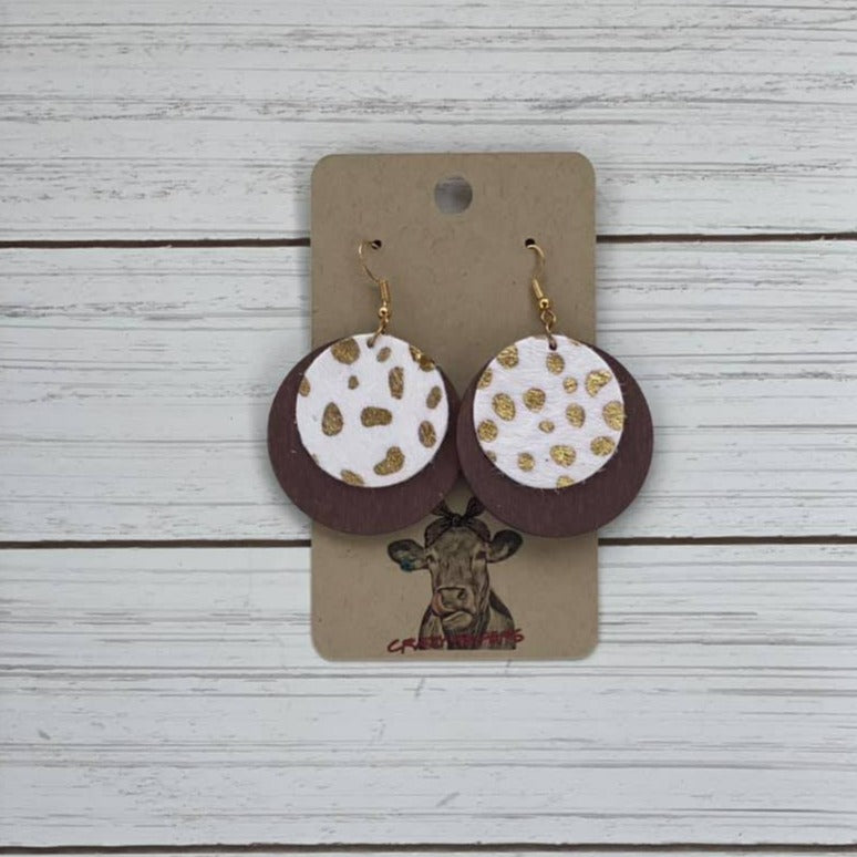 Circle Style Cowhide/ Wood Earrings