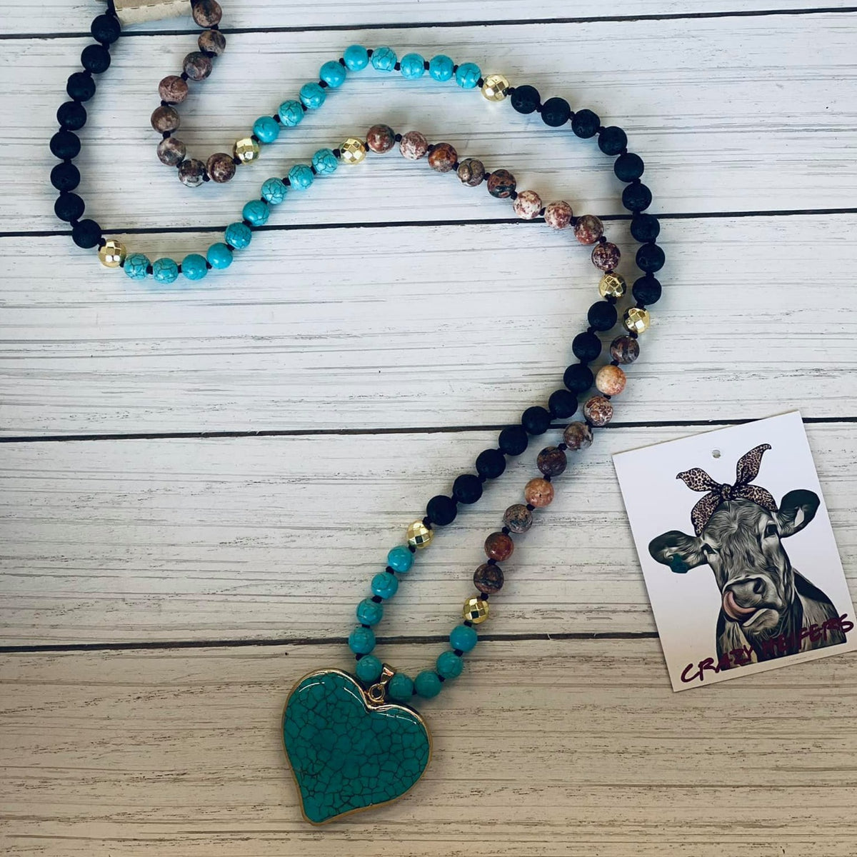 Heart Stone Necklace Multi Beads