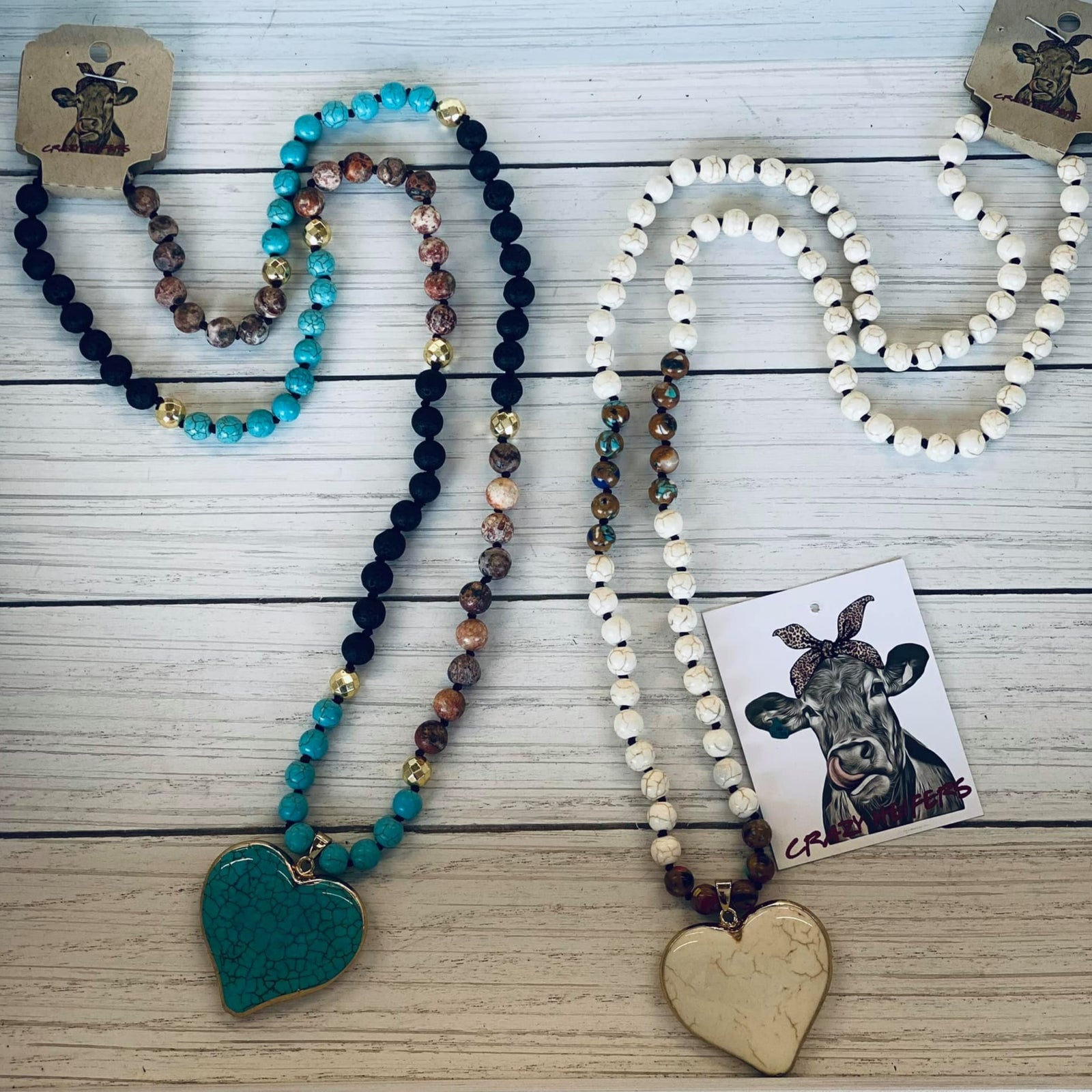 Heart Stone Necklace Multi Beads