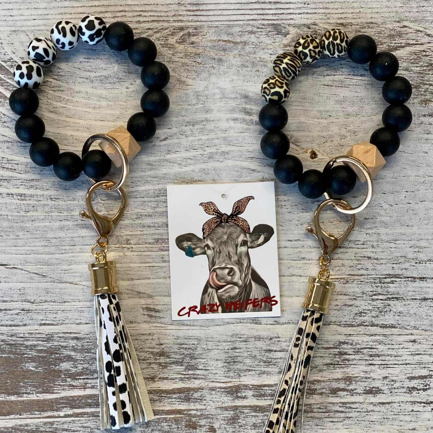Silicone Bangle Keychain-Cow & Leopard