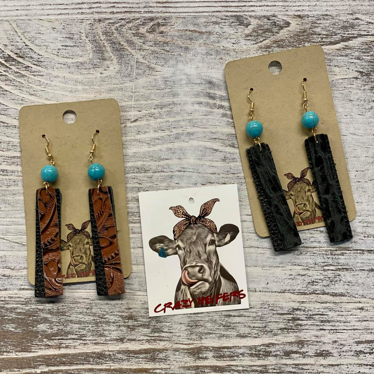 Tooled Leather Dangle Earrings