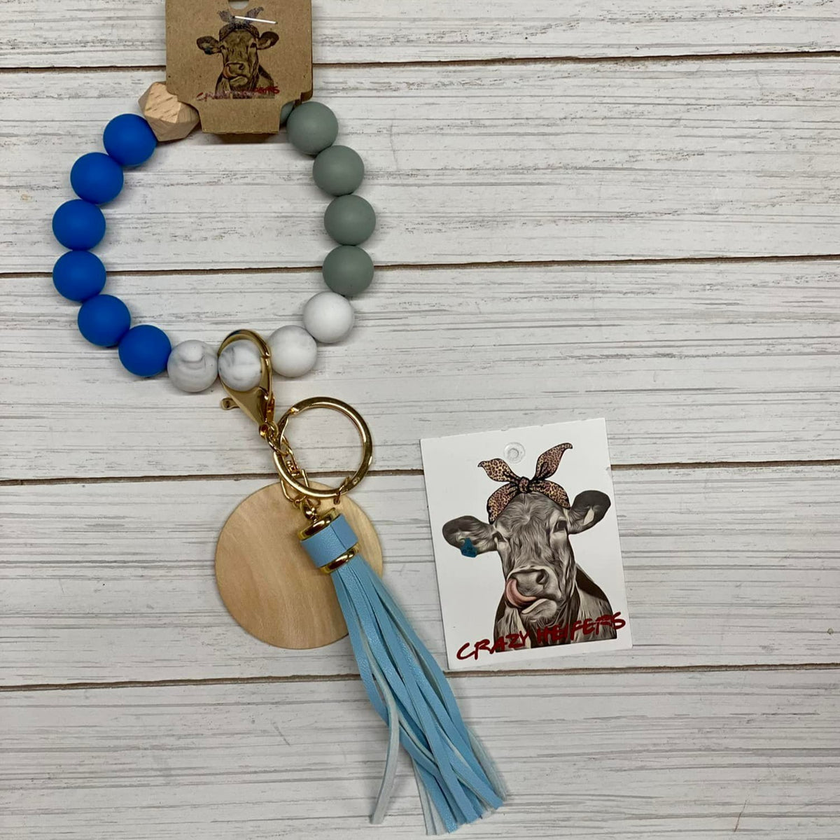 Silicone Bangle Keychain-Blue/Leopard