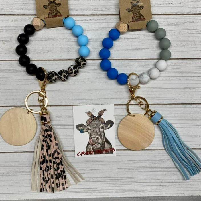 Silicone Bangle Keychain-Blue/Leopard
