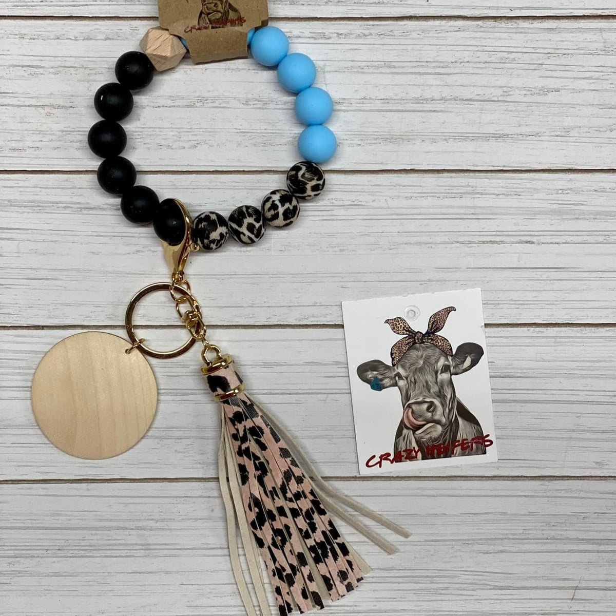 Silicone Bangle Keychain-Blue/Leopard