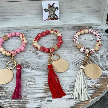 Valentine Wood Beaded Bangle Keychains