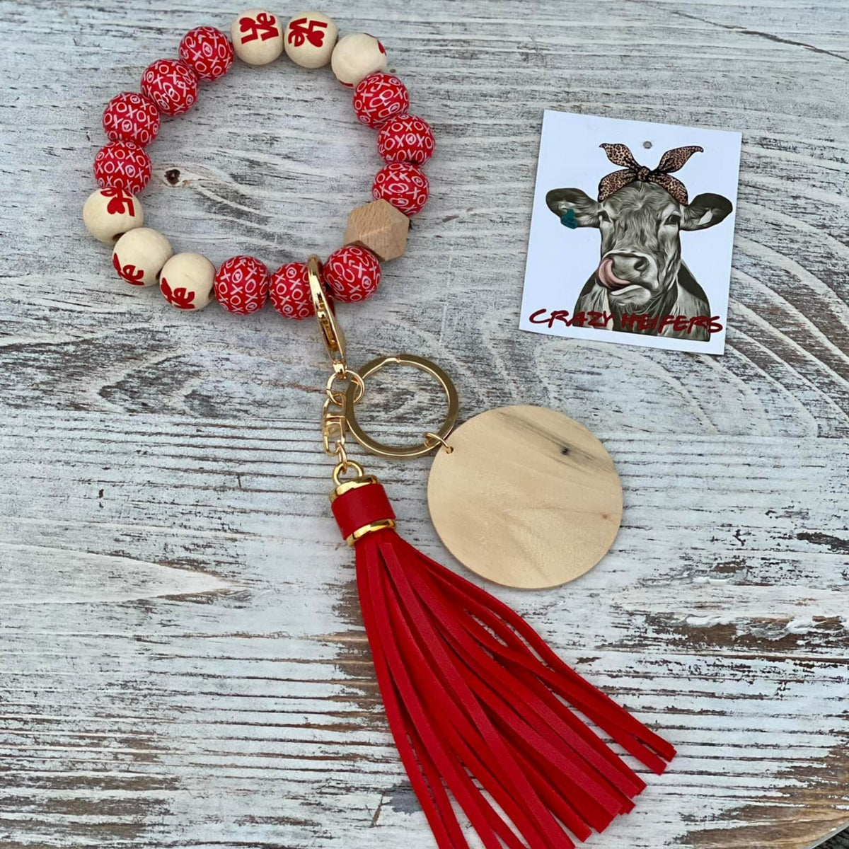Valentine Wood Beaded Bangle Keychains