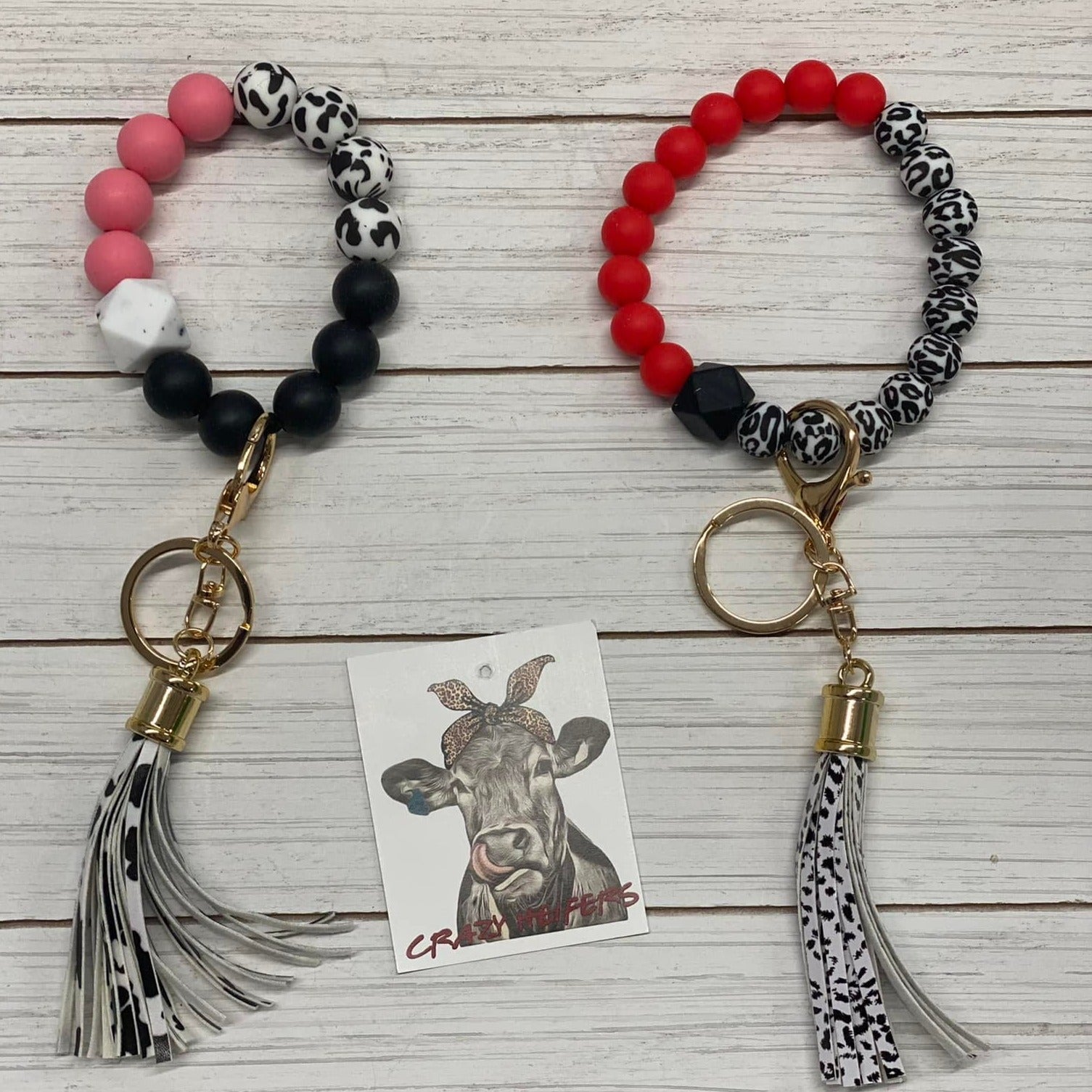 Silicone Bangle Keychain-Cow & Leopard