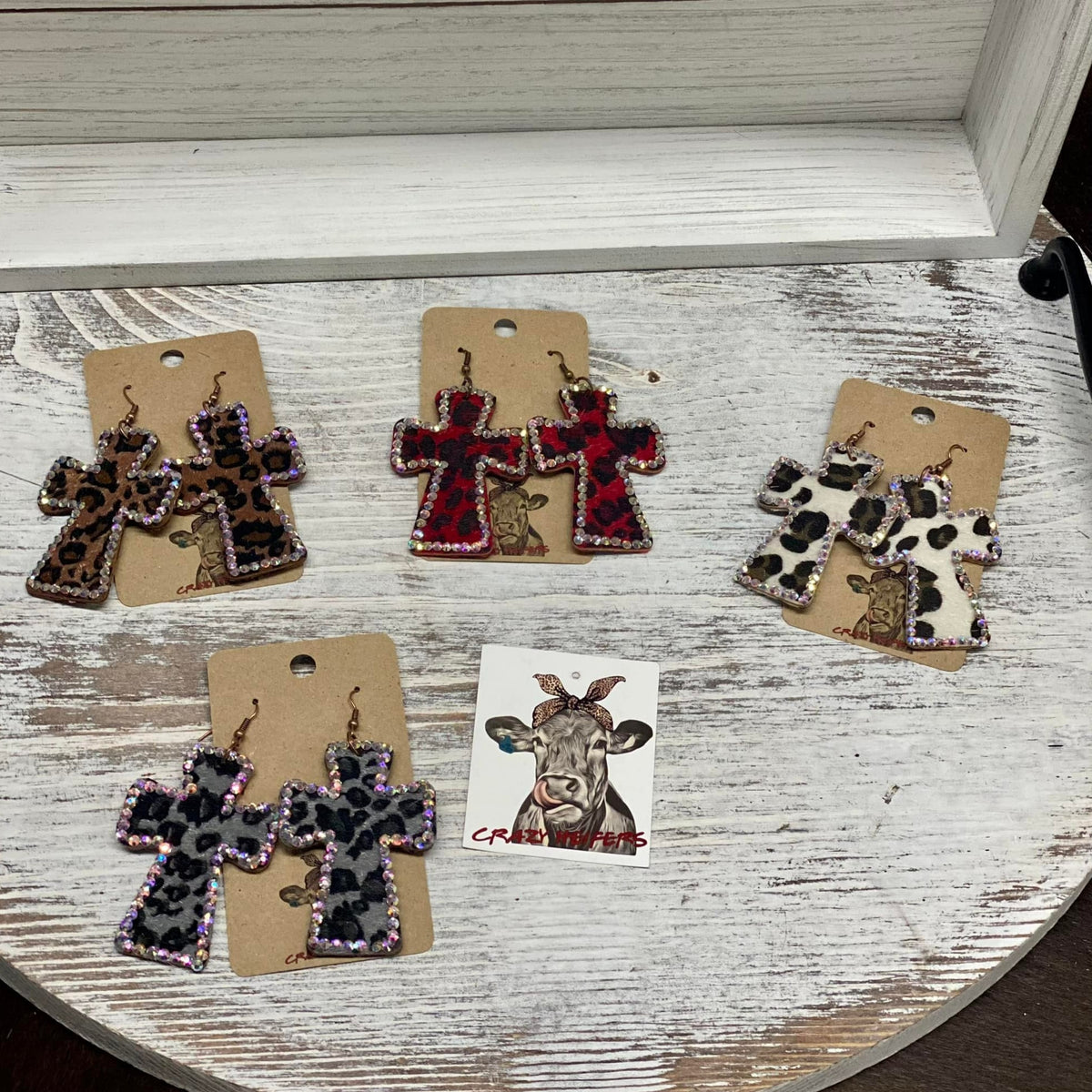 Leopard Cross Earrings