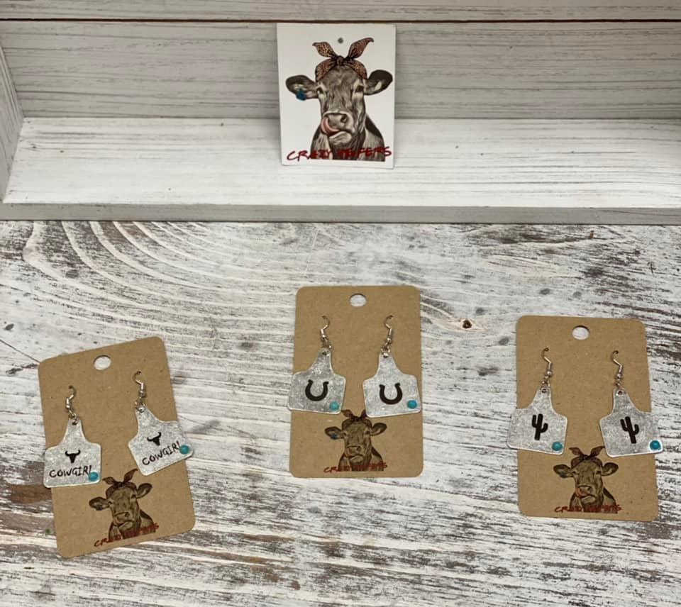 Cow Tag Metal Earrings