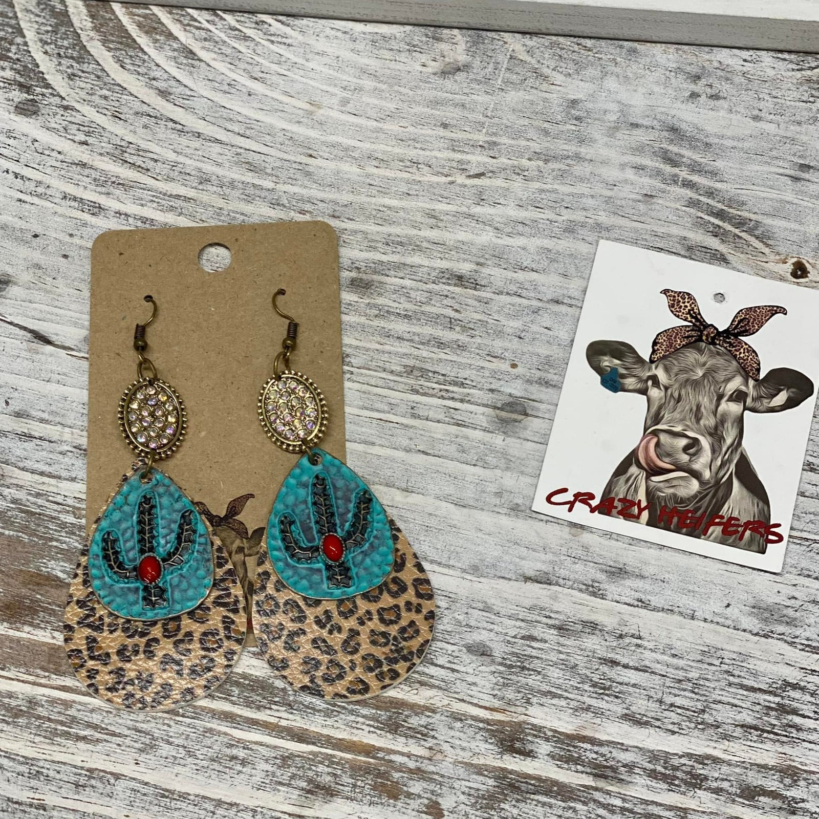 Cactus Leopard Drop Earrings