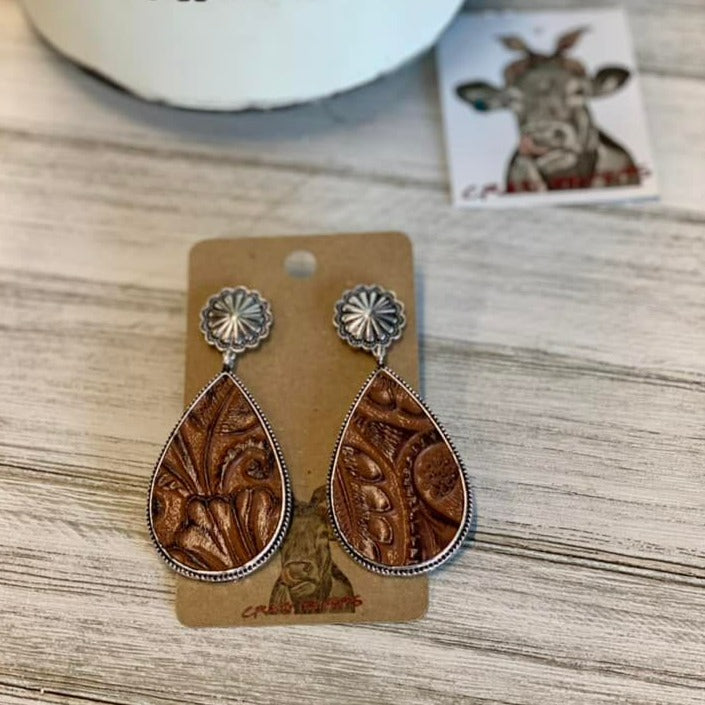 Tooled Metal Drop Earrings