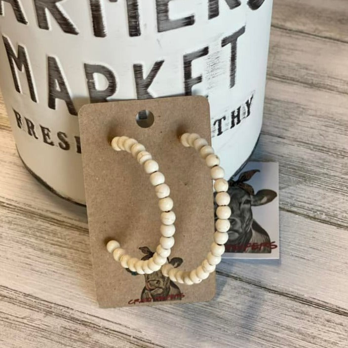 Stone Bead Hoop Earrings