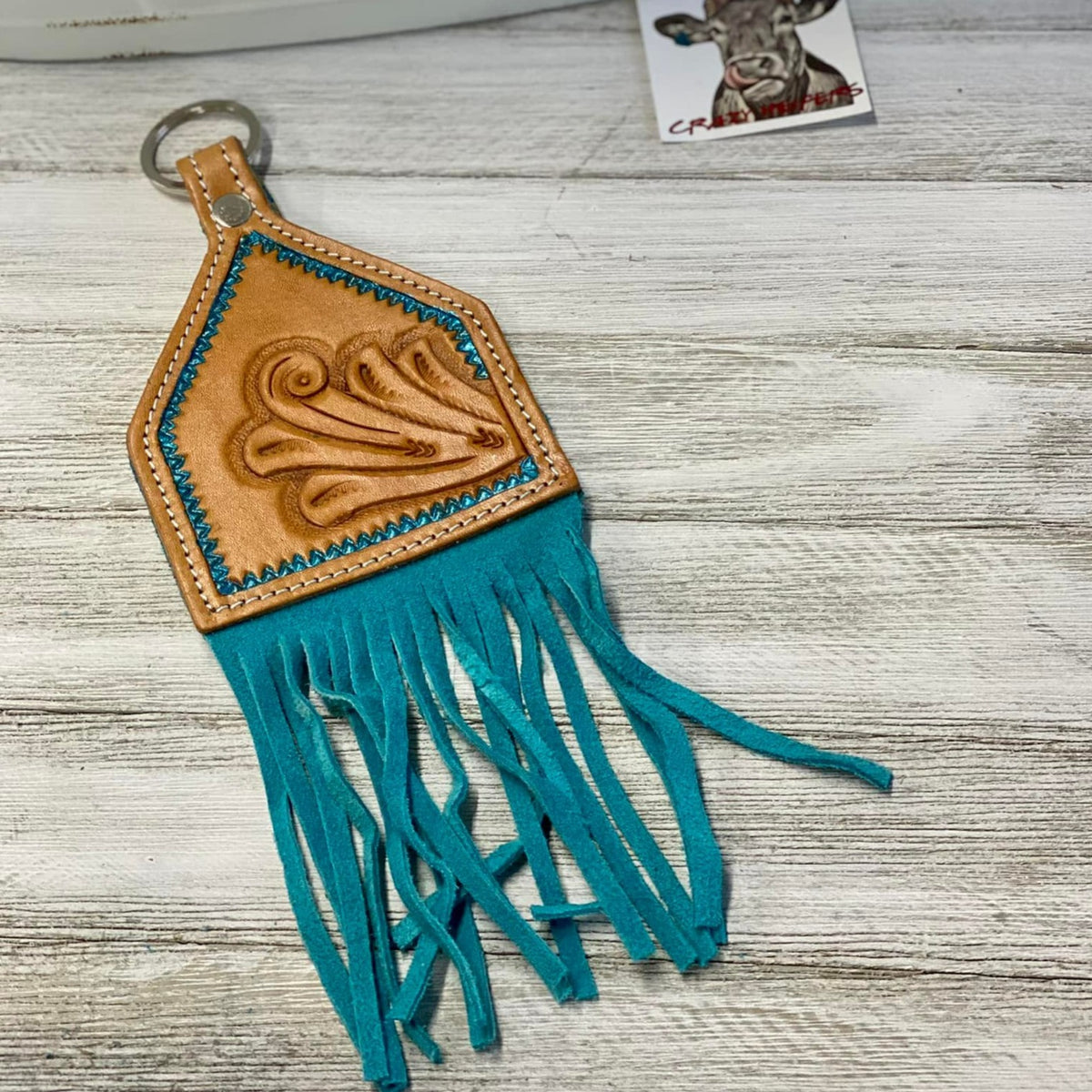 Tooled Leather Keychain-Large