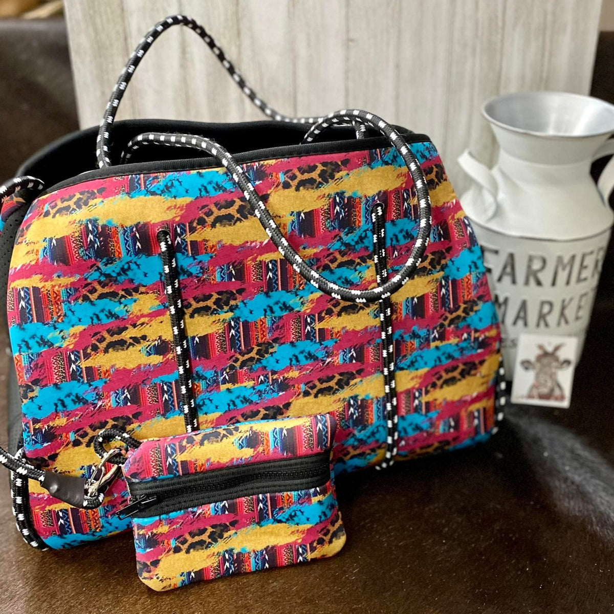 Neoprene Beach Bag W/ Wristlet-NEW Colors