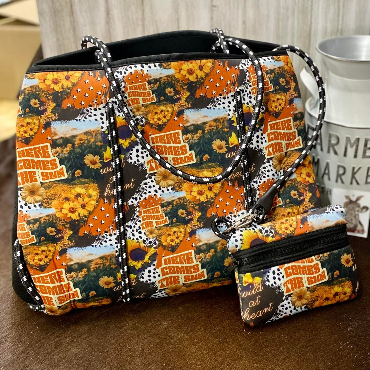 Neoprene Beach Bag W/ Wristlet-NEW Colors