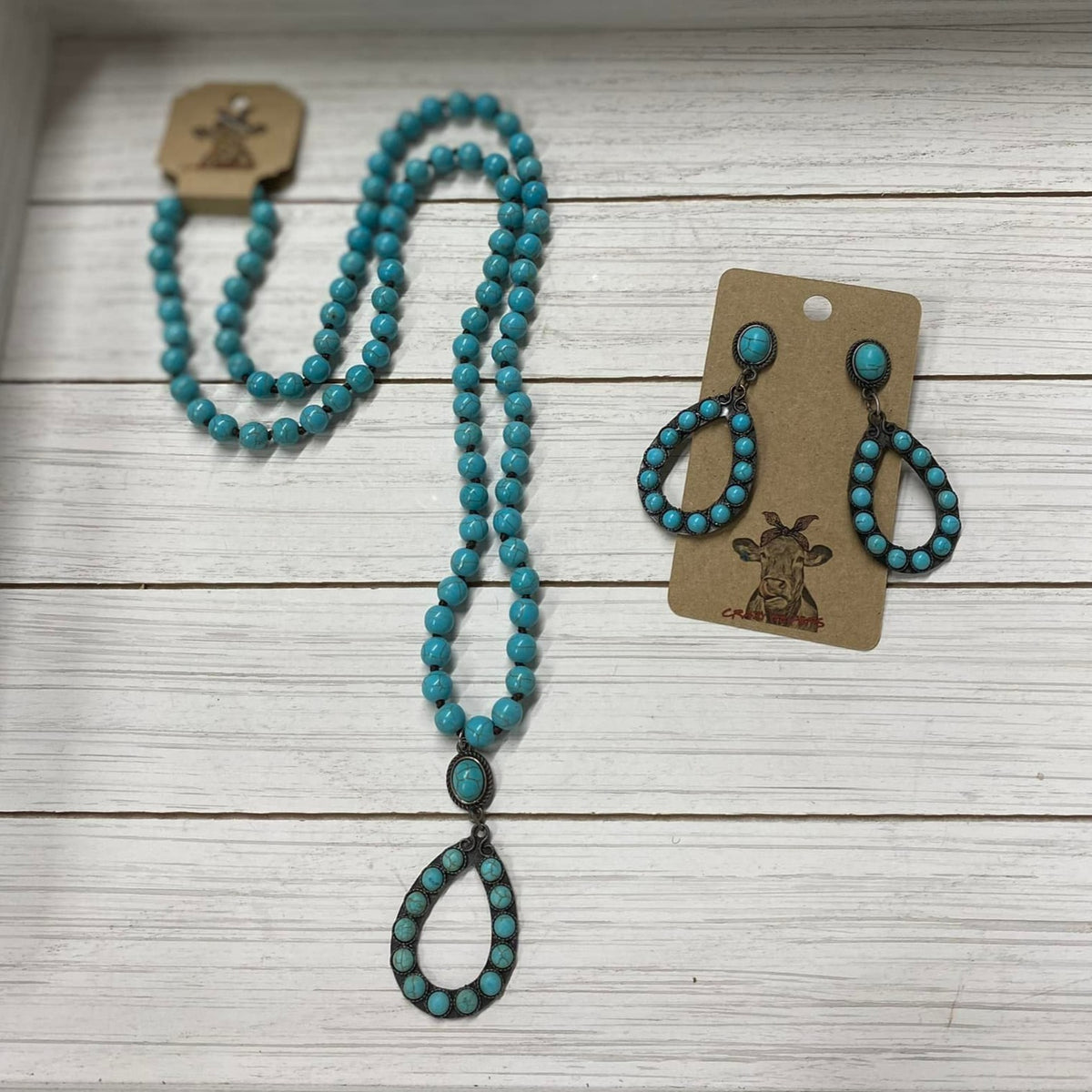 Boho Natural Stone Necklace &amp; Earrings