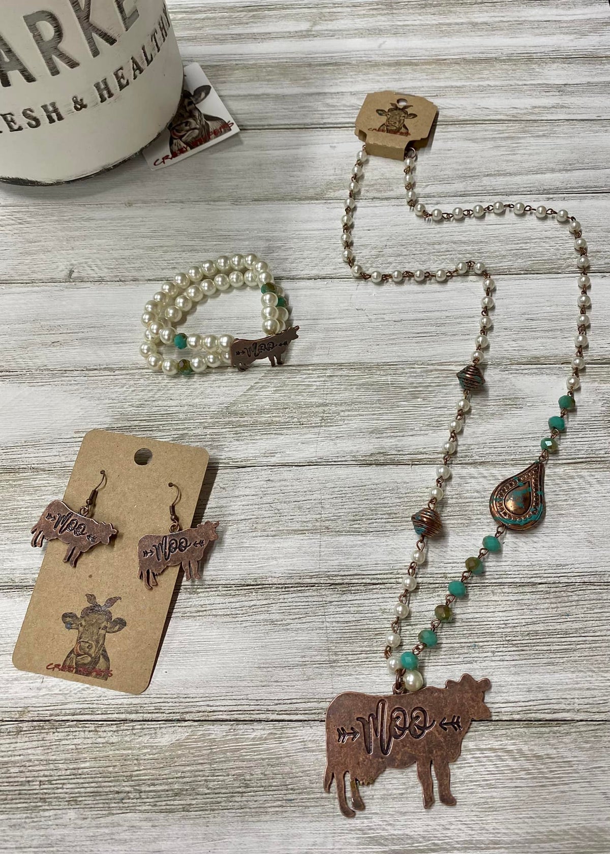 Moo Necklace, Earring, &amp; Bracelet Set