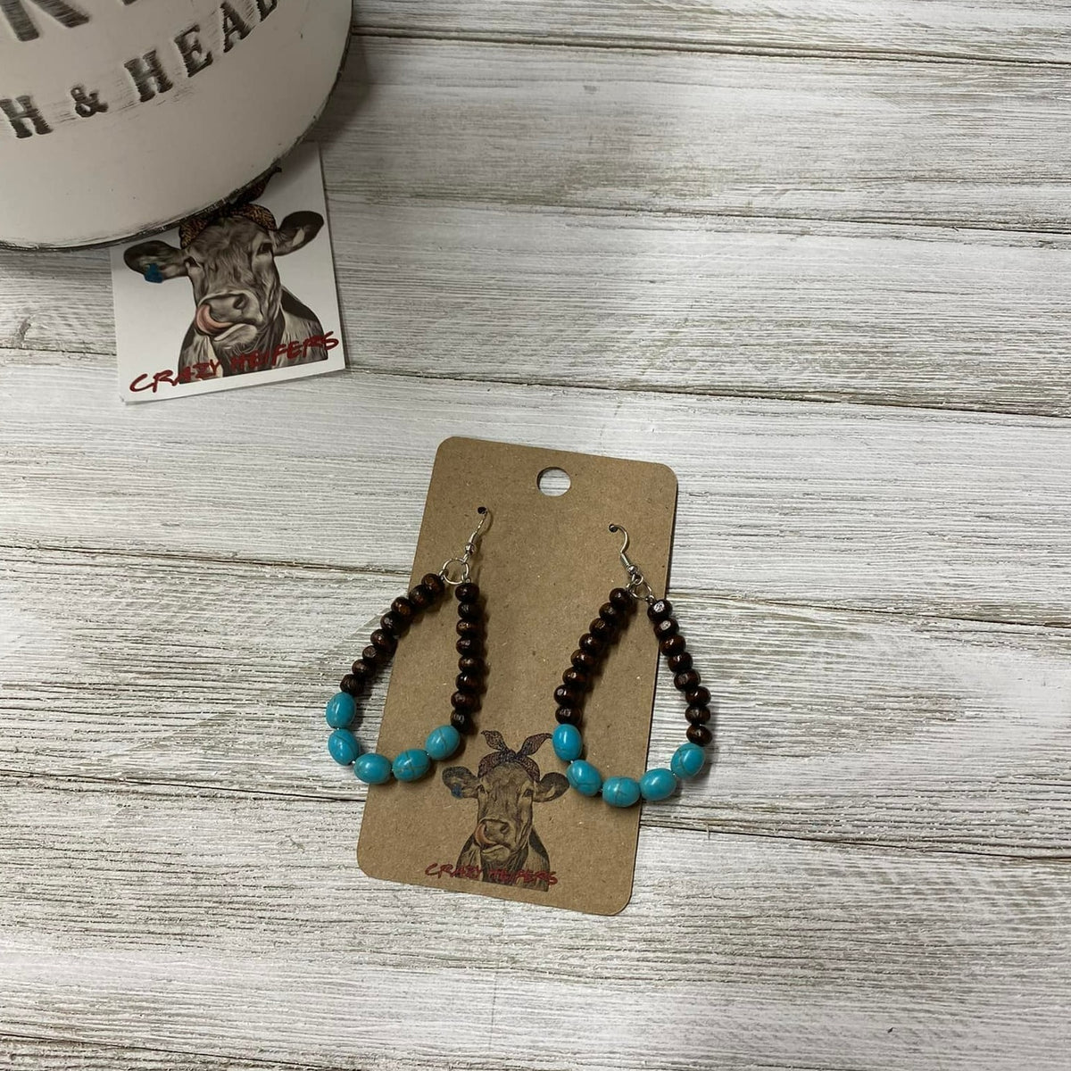 Wood Bead/ Stone Dangle Earrings