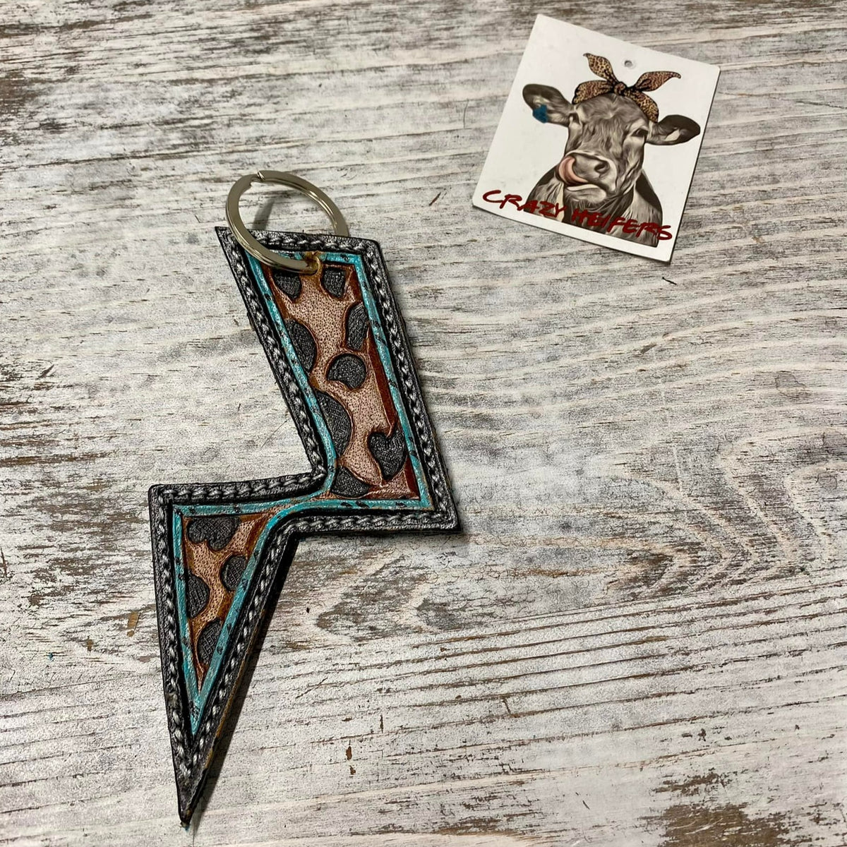 Tooled Leather Keychain-Bolt