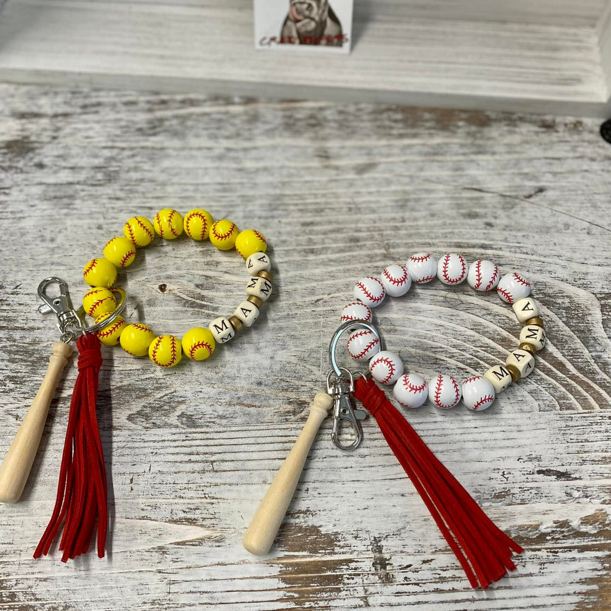 Baseball Mama Wood Bangle Keychain