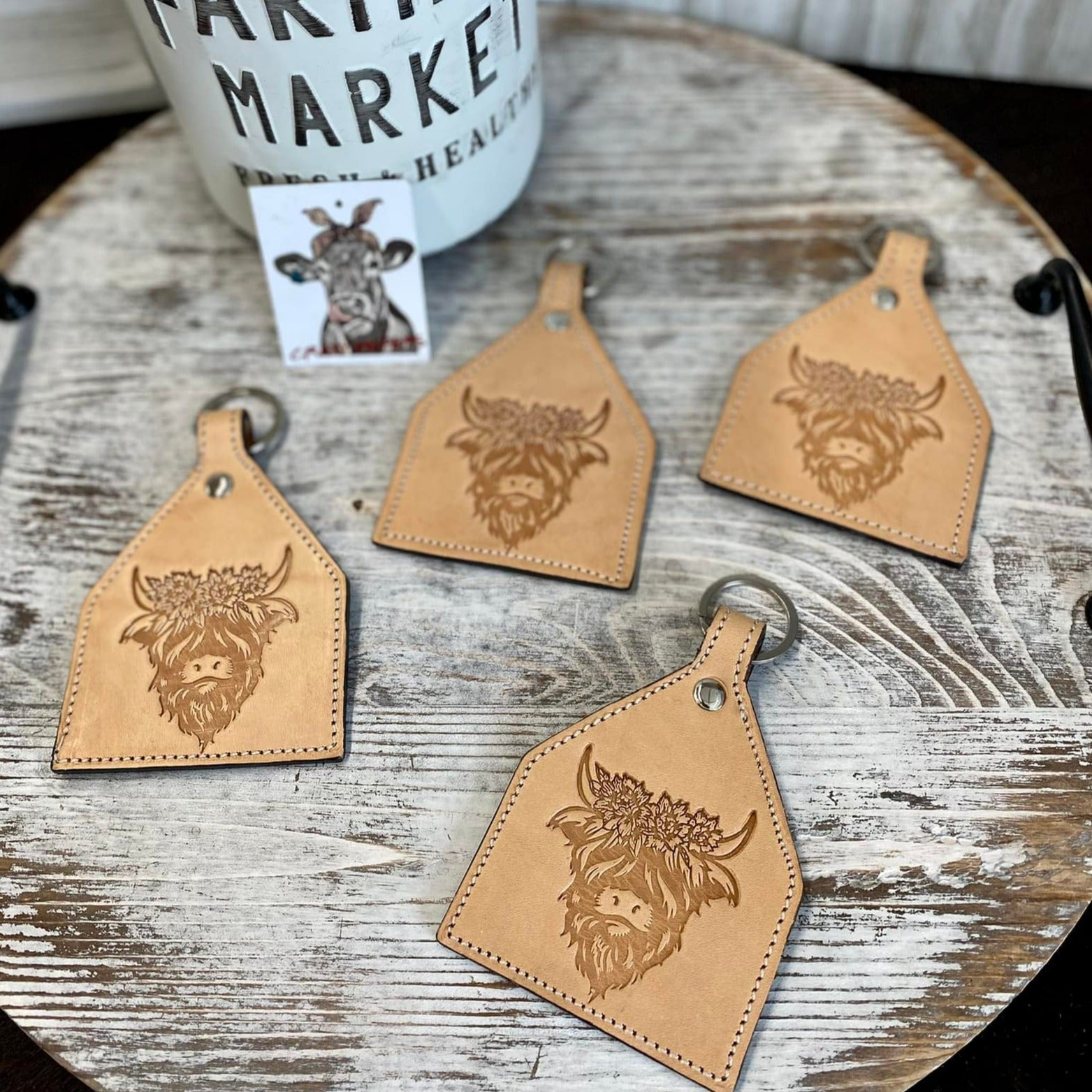 Tooled Leather Keychain-Highland Cow