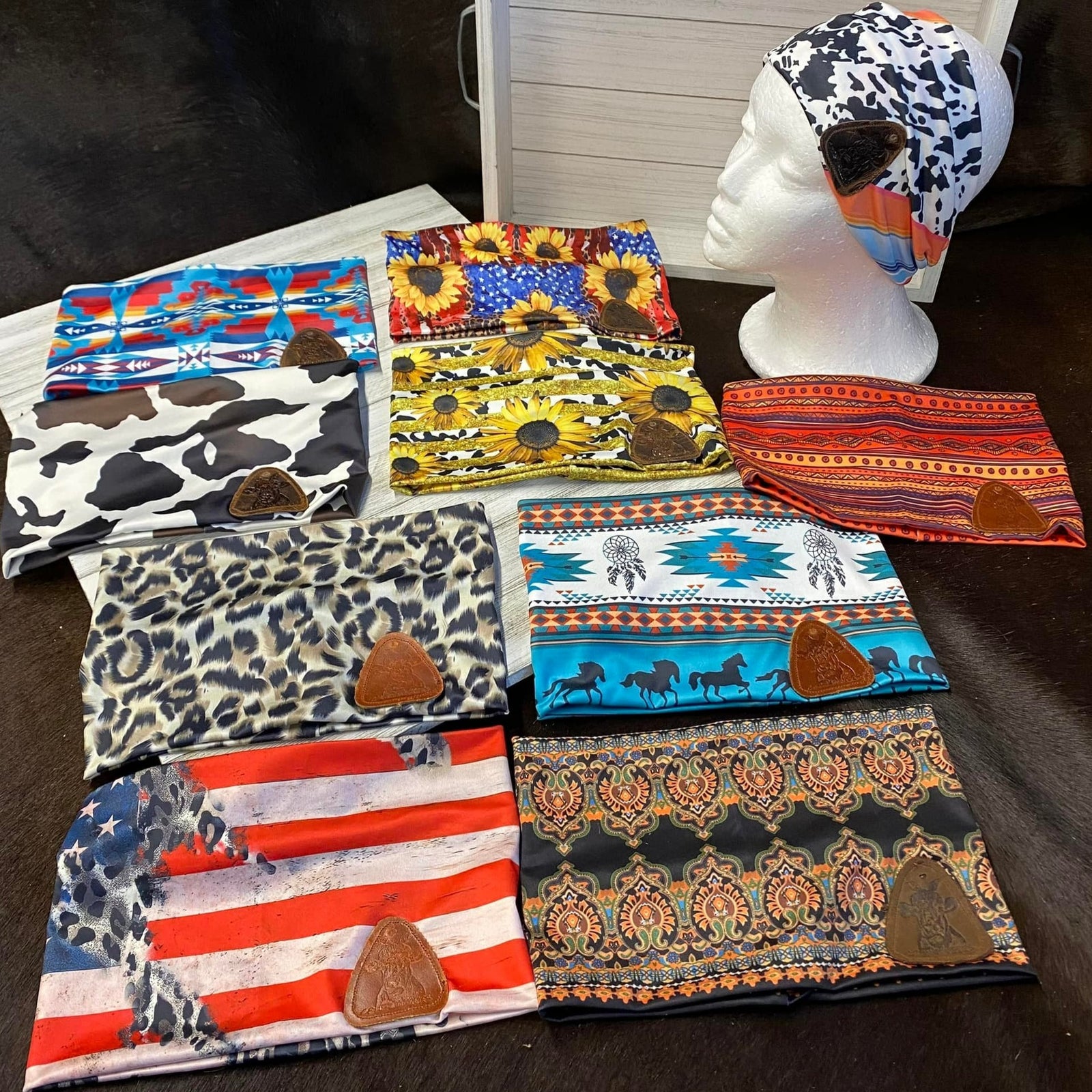 Stretchy Headbands W/ Leather Patch