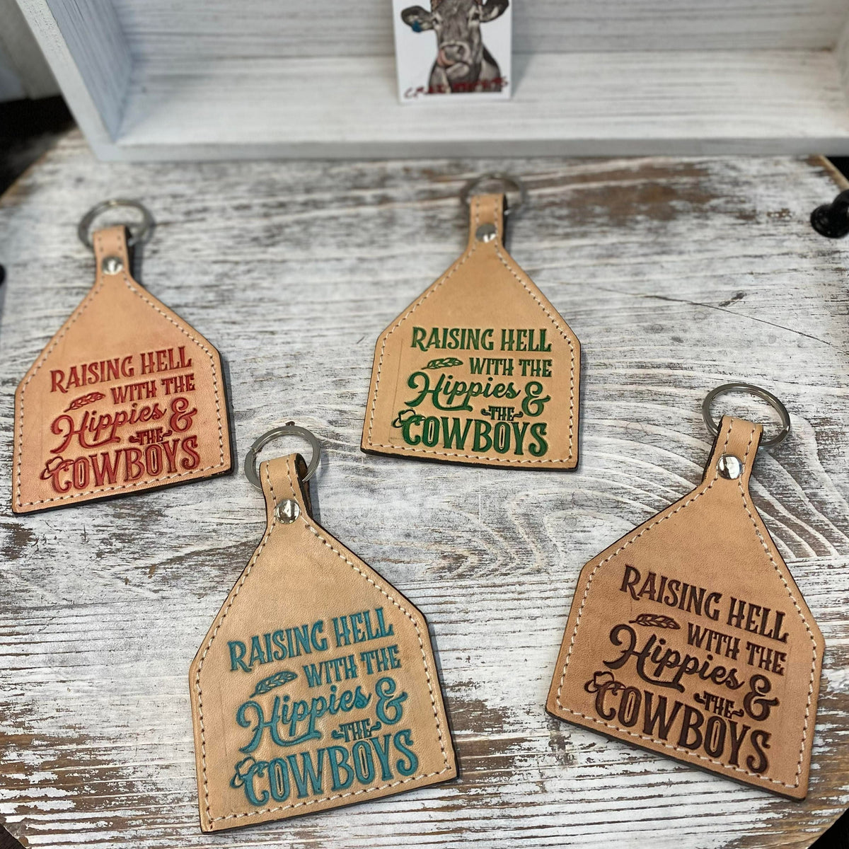 Tooled Leather Keychain-Hippies