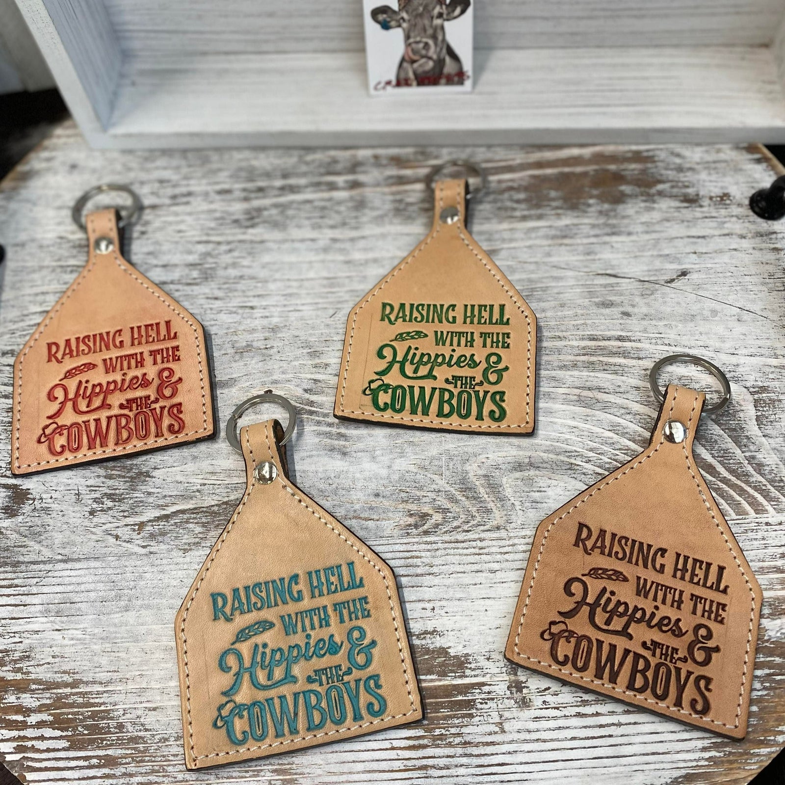 Tooled Leather Keychain-Hippies