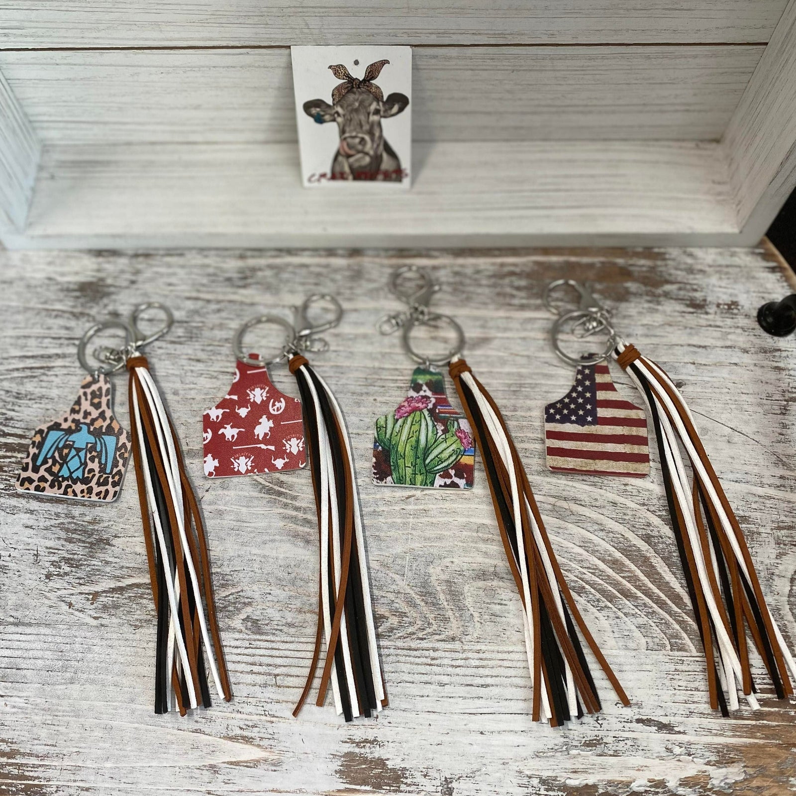 Cow Tag Tassel Keychain-NEW