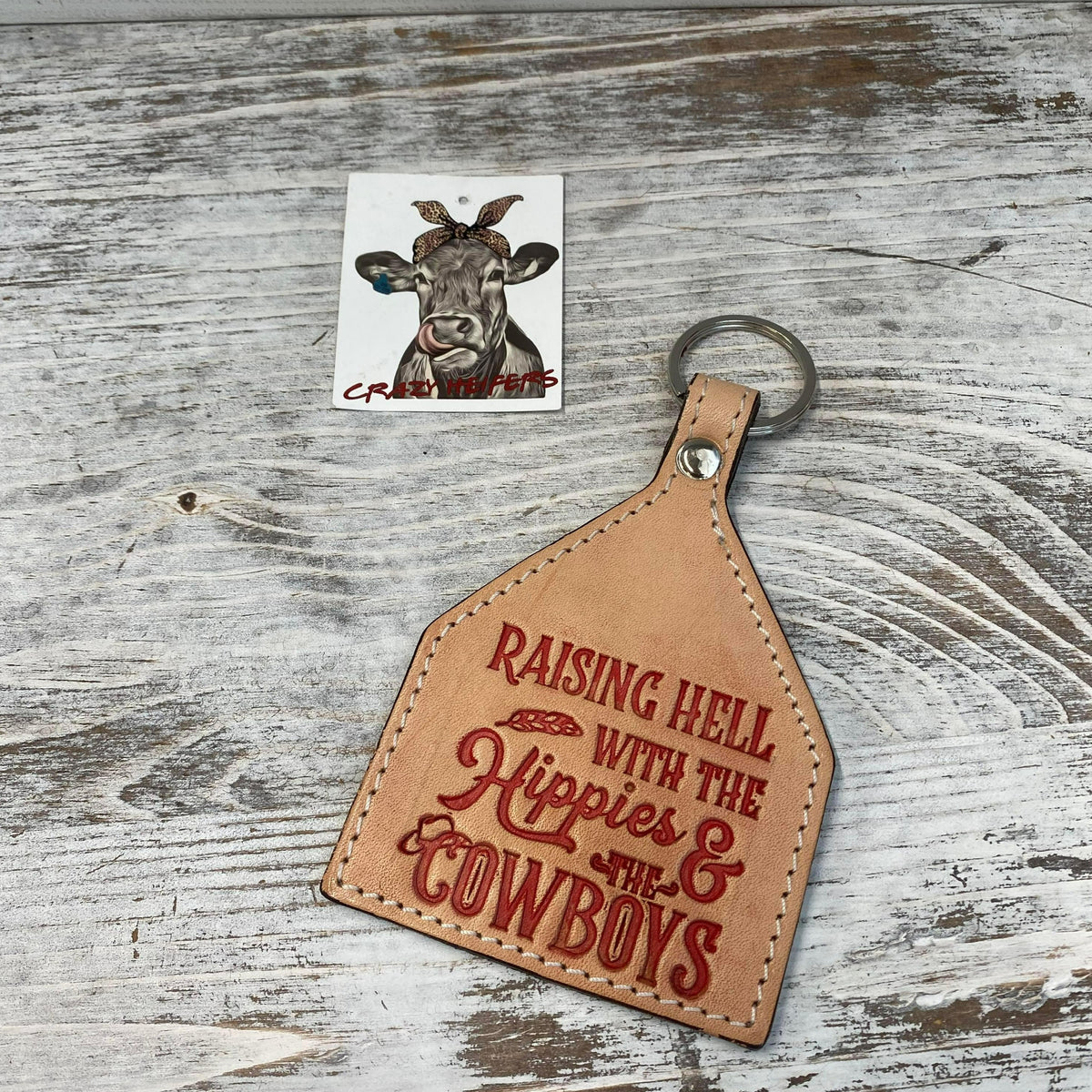 Tooled Leather Keychain-Hippies