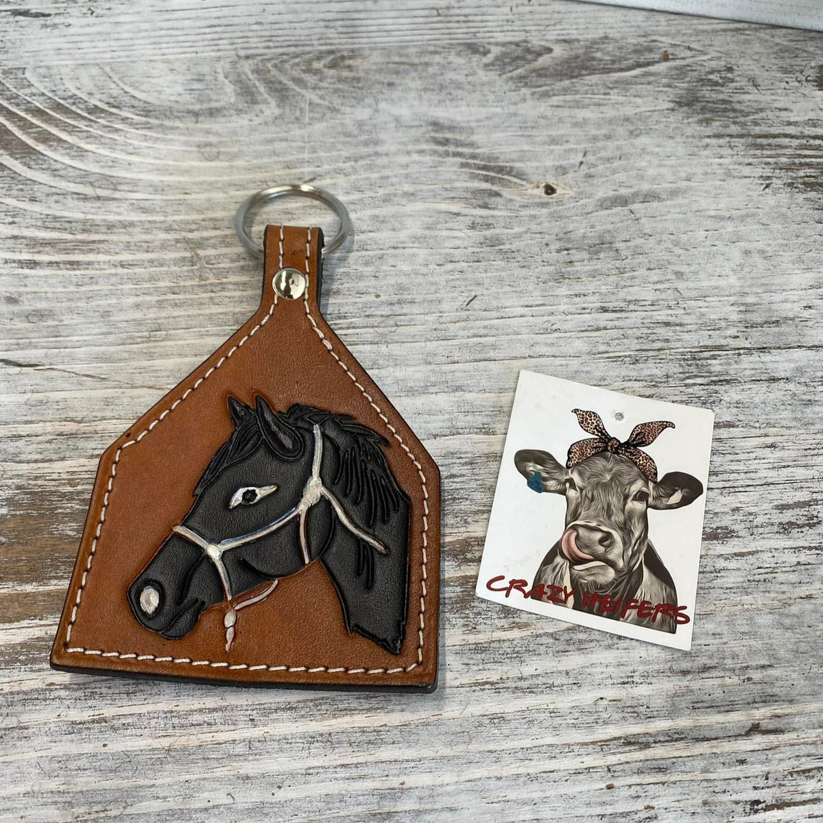 Tooled Leather Keychain-Horse