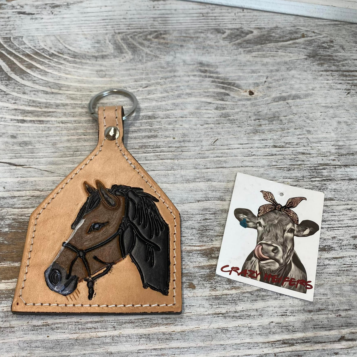 Tooled Leather Keychain-Horse