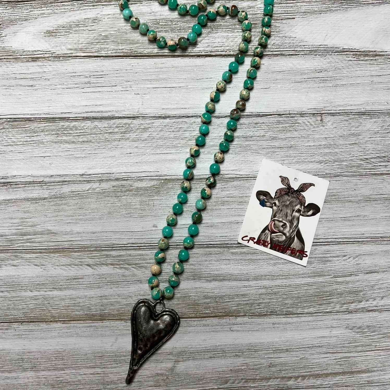 Heart Pendant Natural Stone Beaded Necklace-NEW COLORS