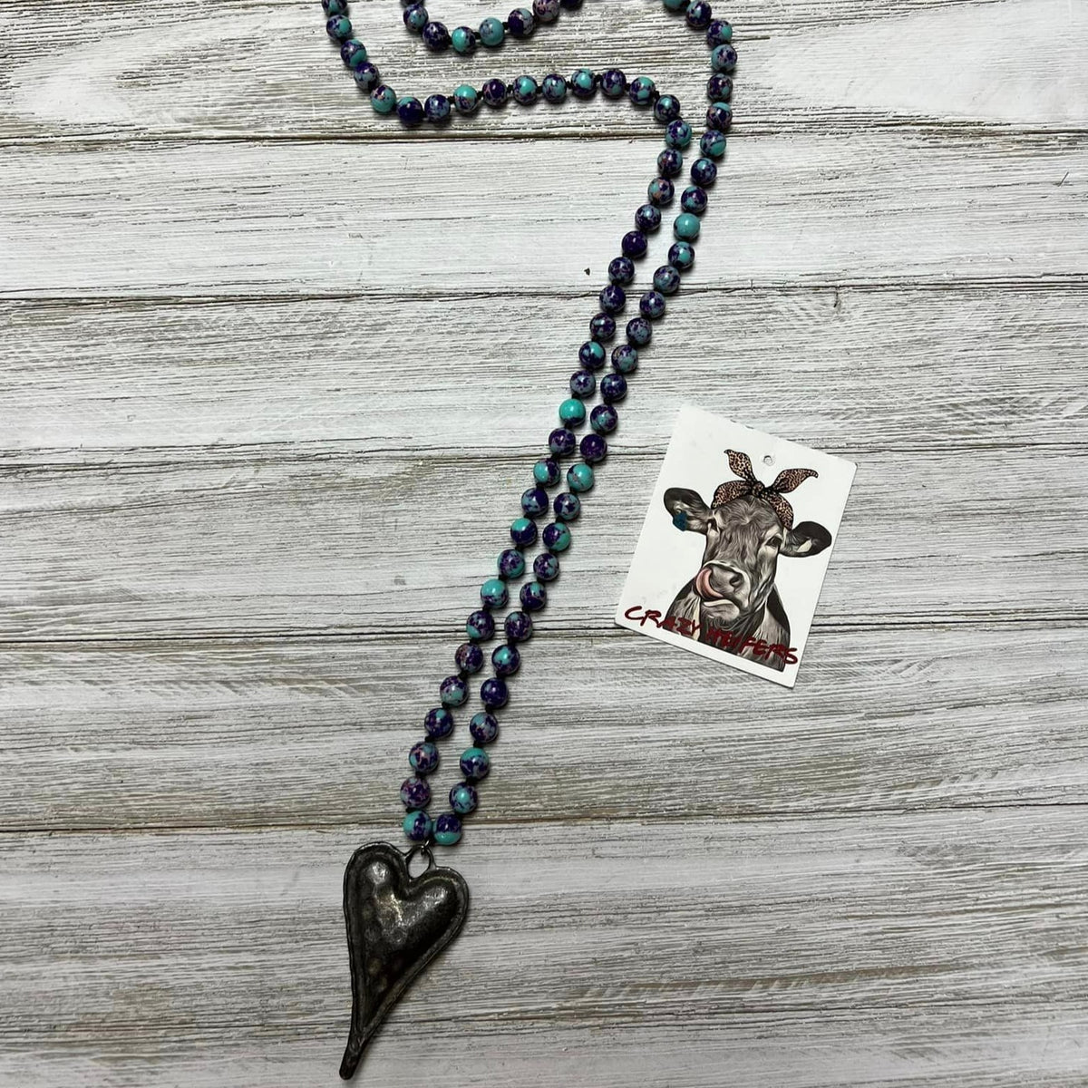 Heart Pendant Natural Stone Beaded Necklace-NEW COLORS