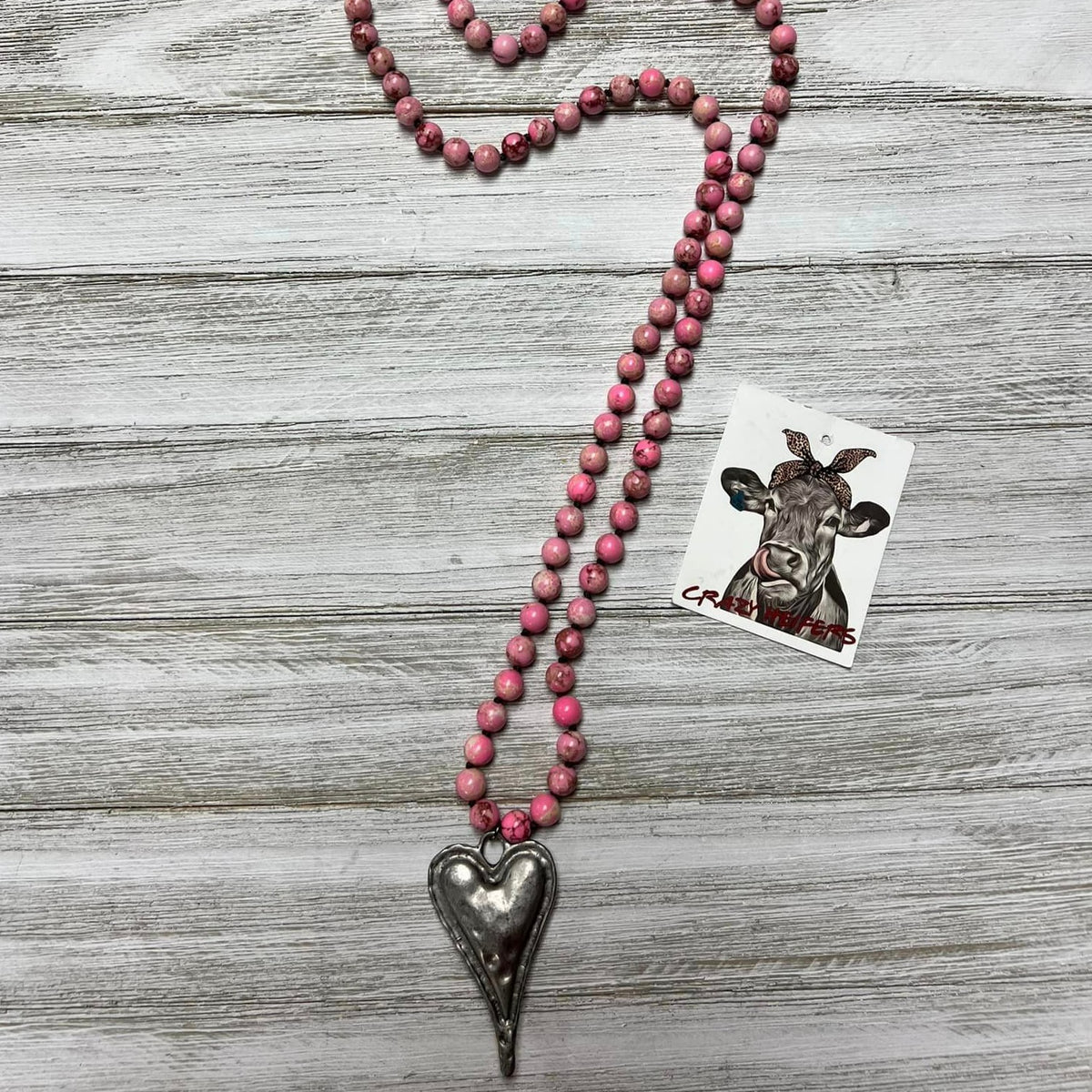 Heart Pendant Natural Stone Beaded Necklace-NEW COLORS