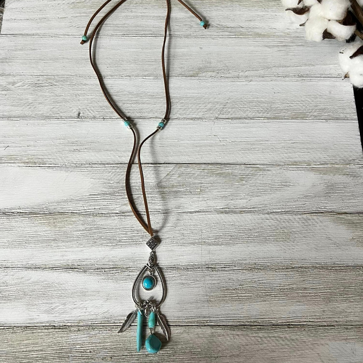 Turquoise Beaded Suede Necklace