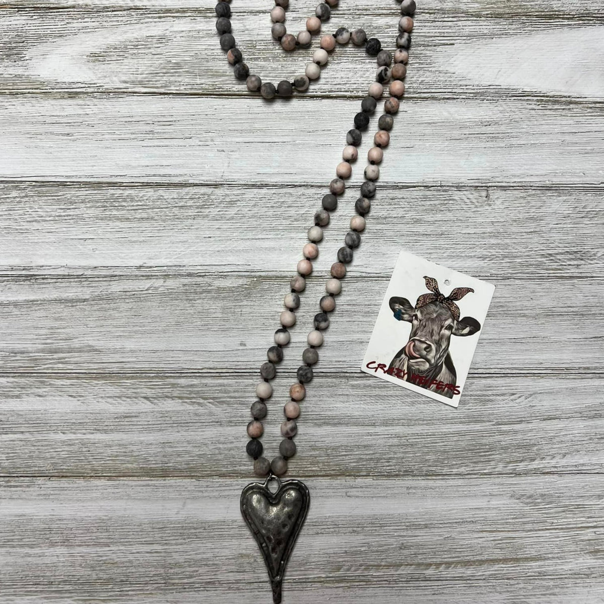 Heart Pendant Natural Stone Beaded Necklace-NEW COLORS