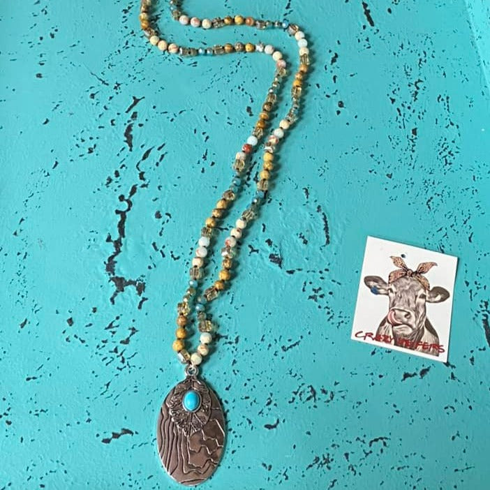 Drop Pendant Necklace W/ Leaf