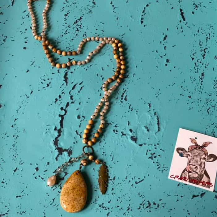 Drop Pendant Necklace W/ Feather