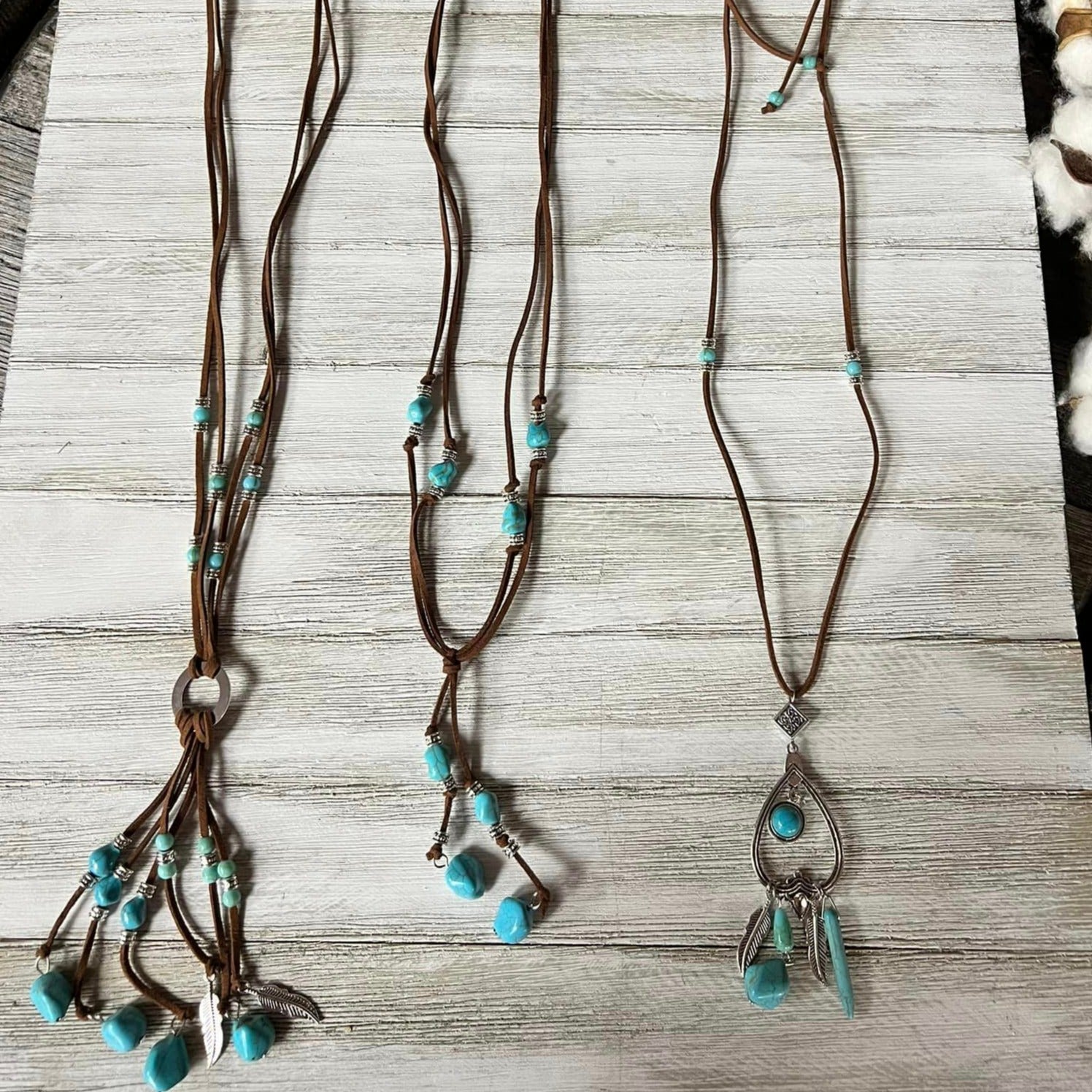 Turquoise Beaded Suede Necklace